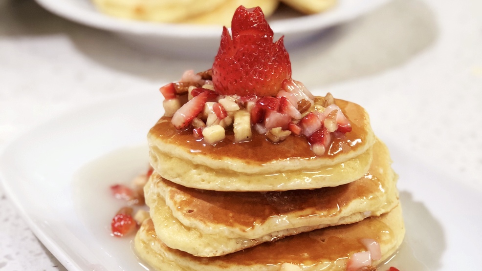 Cooking with Chef Souffle Pancakes with Strawberry Bananas and Pecans